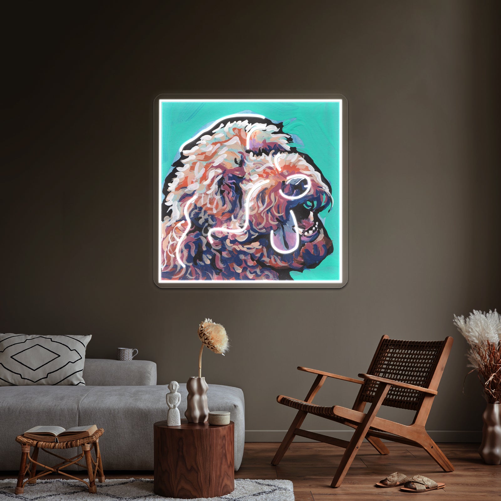 Golden Doodle Dog Bright Colorful Pop Dog Artwork Neon Led Signs