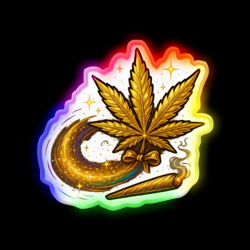 Golden Ganja Star As A Shooting Star Hemp Inspired Green Leaf Led Neon Sign Rgb Color - LED neon sign close-up detail