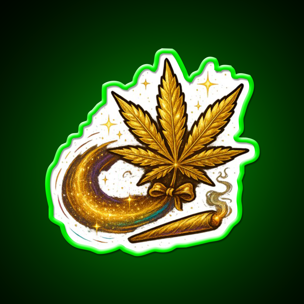 Golden Ganja Star As A Shooting Star Hemp Inspired Green Leaf Led Neon Sign Rgb Color - LED neon sign view 8