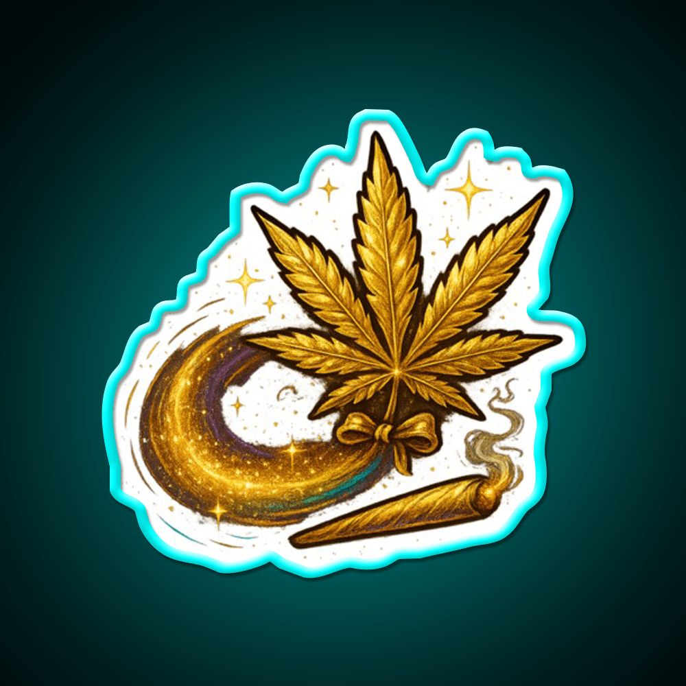 Golden Ganja Star As A Shooting Star Hemp Inspired Green Leaf Led Neon Sign Rgb Color - Shineneon