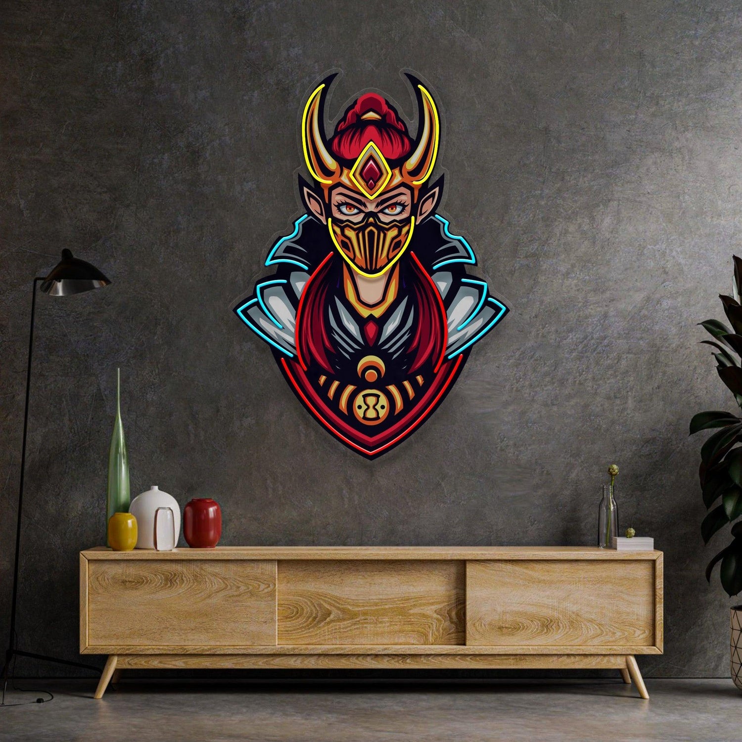 Golden Horned Lady Assassins Uv Printed Led Neon Sign With Multicolor Anime Art | Shineneon