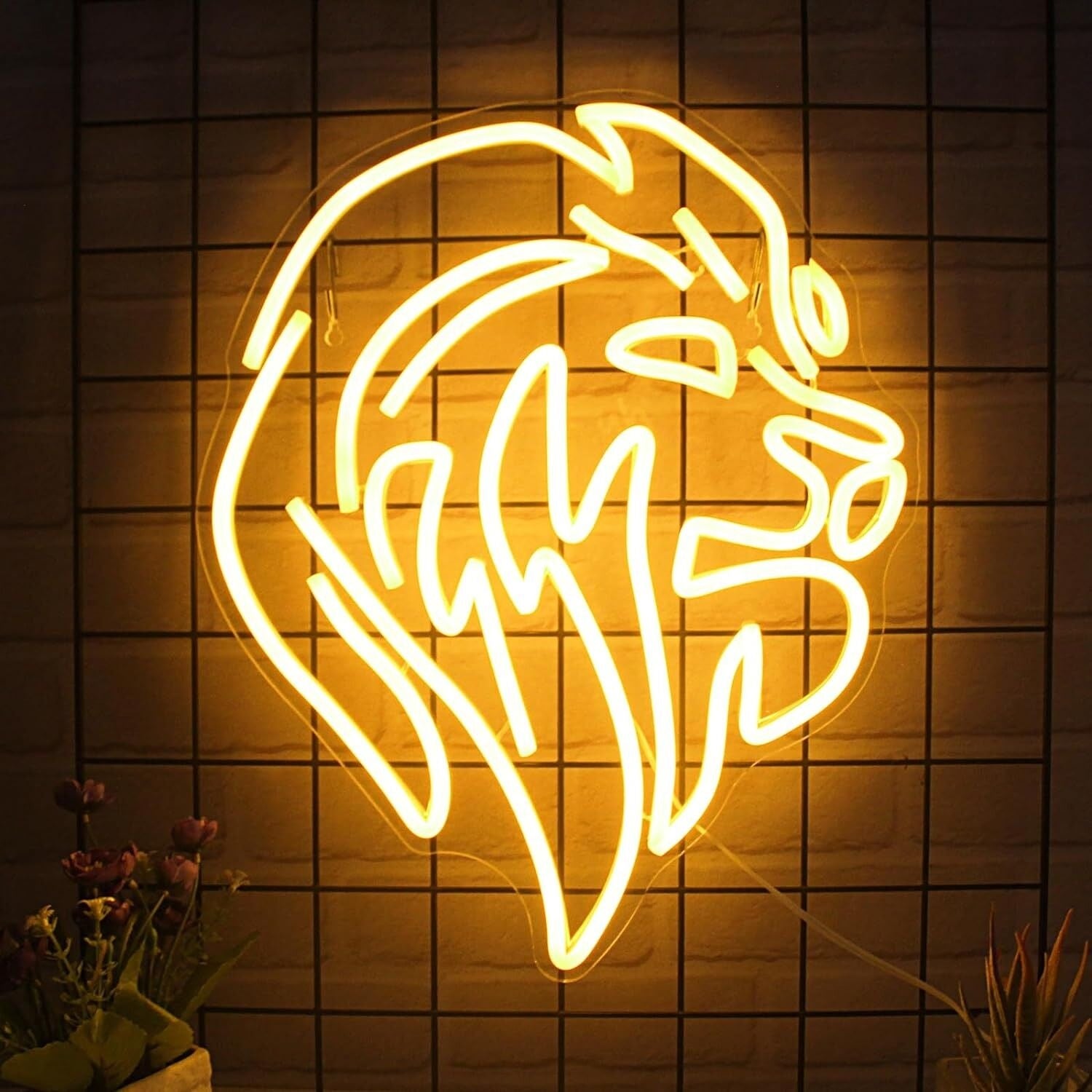Golden Lion Head Led Neon Sign Living Room Accent | Shineneon
