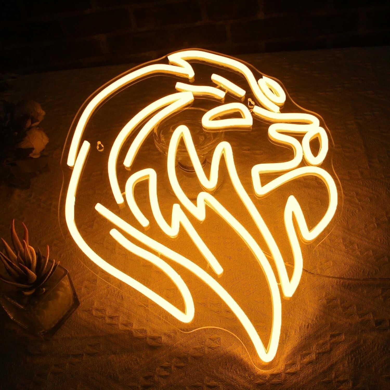 Golden Lion Head Led Neon Sign Living Room Accent - Shineneon
