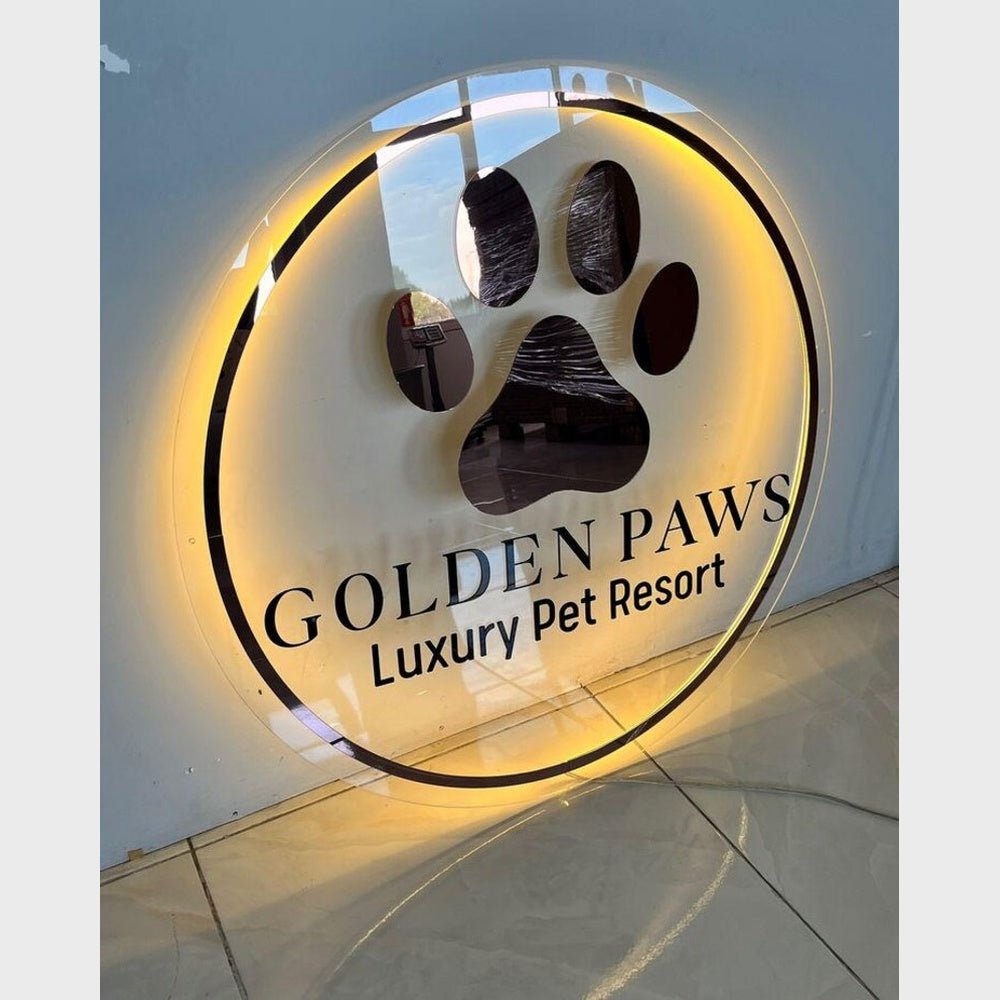 Golden Paw Luxury Pet Resort Acrylic Business Logo Sign - Shineneon