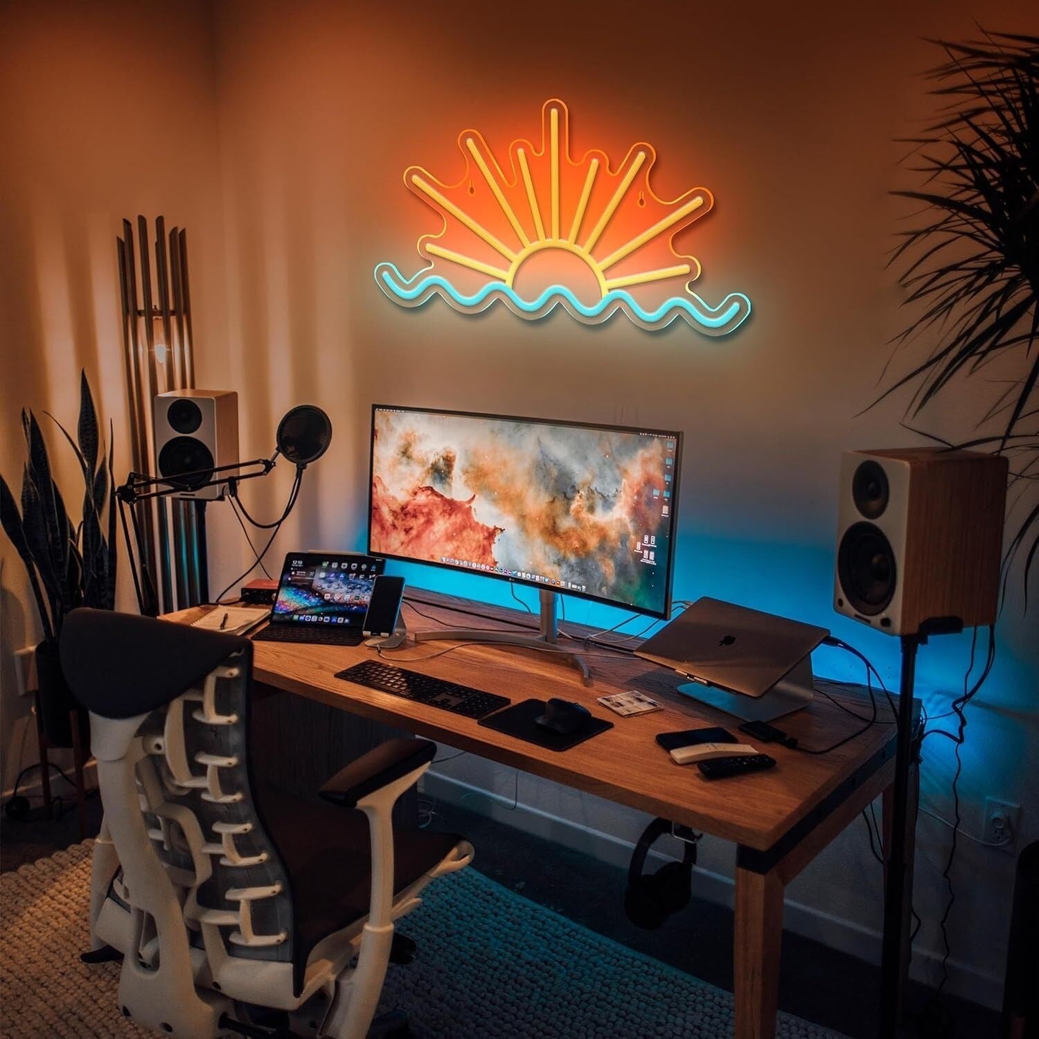 Golden Sun And Ice Blue Ocean Led Neon Sign Bedroom - Shineneon