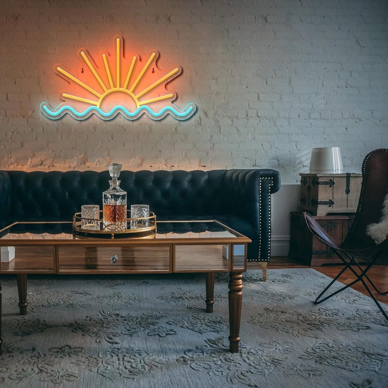 Golden Sun And Ice Blue Ocean Led Neon Sign Bedroom - Shineneon