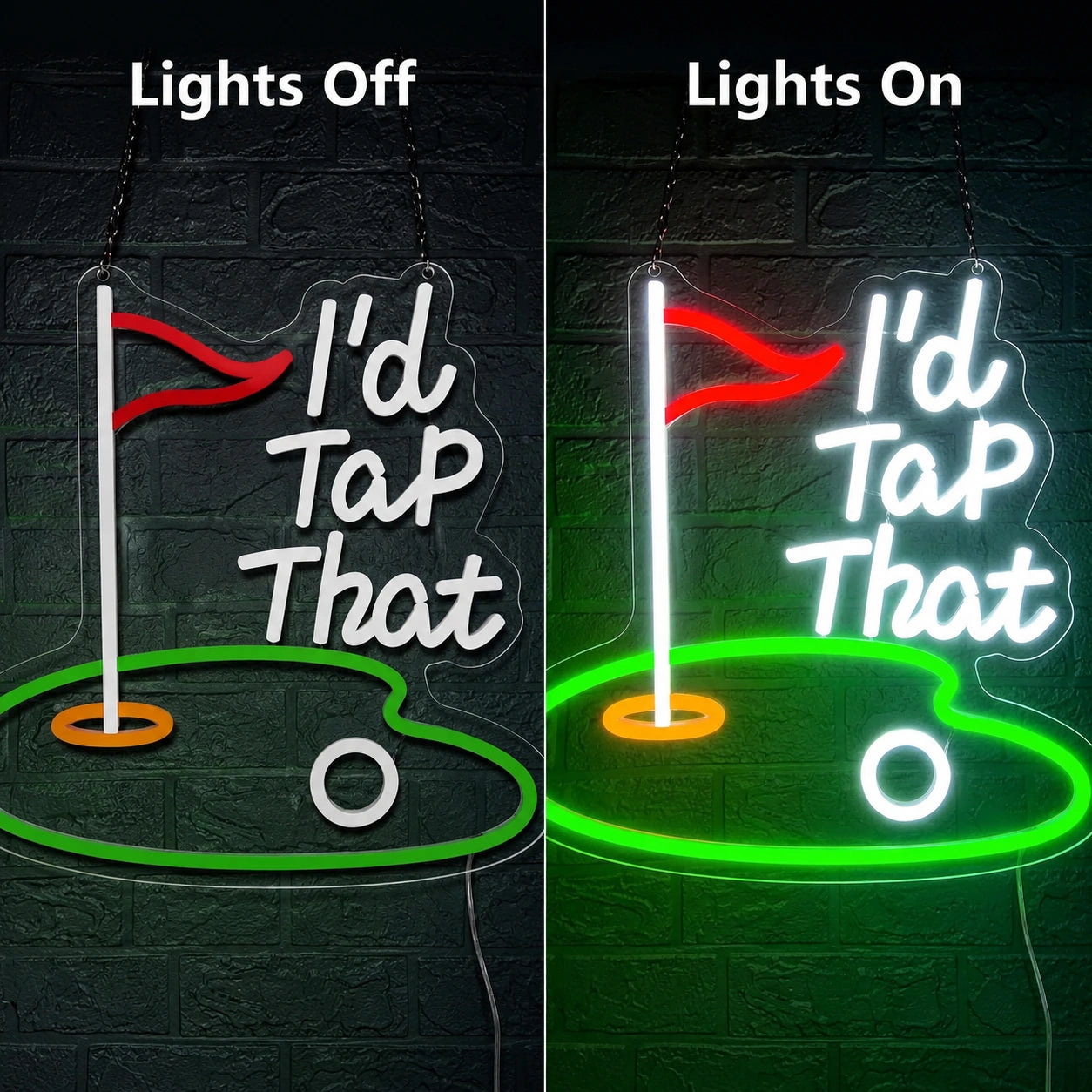 Golf Ball Tap Neon Sign LED Neon Sign day and night comparison