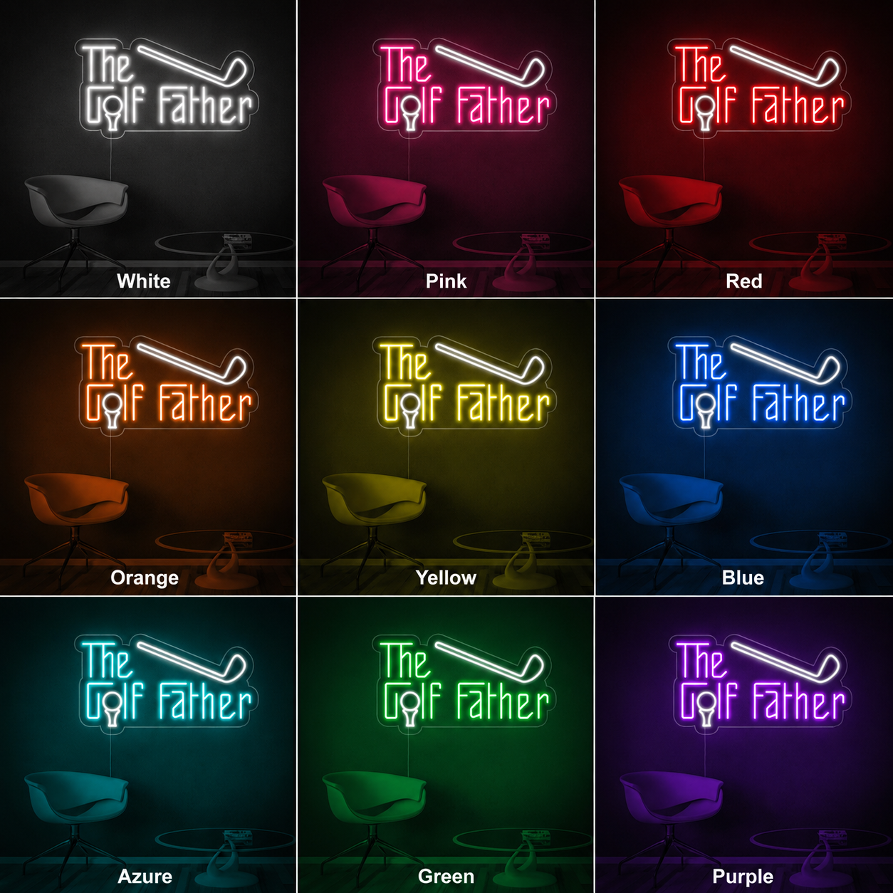 Golf Trophy Wall LED Neon Sign color grid