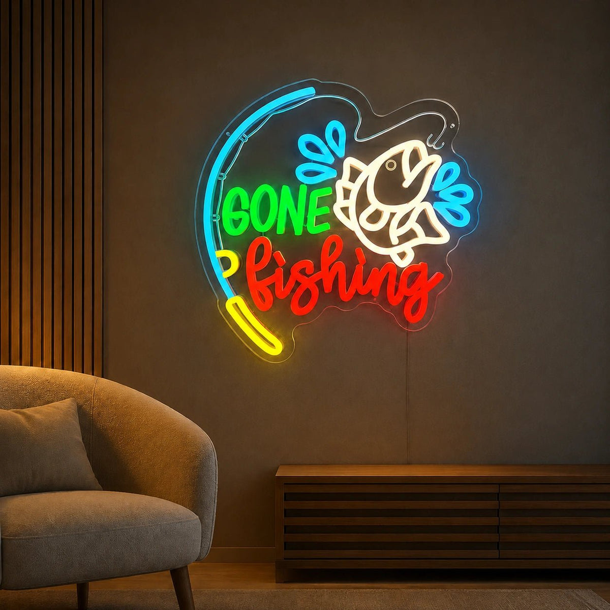 Gone Fishing Fish LED Neon Sign - Shineneon