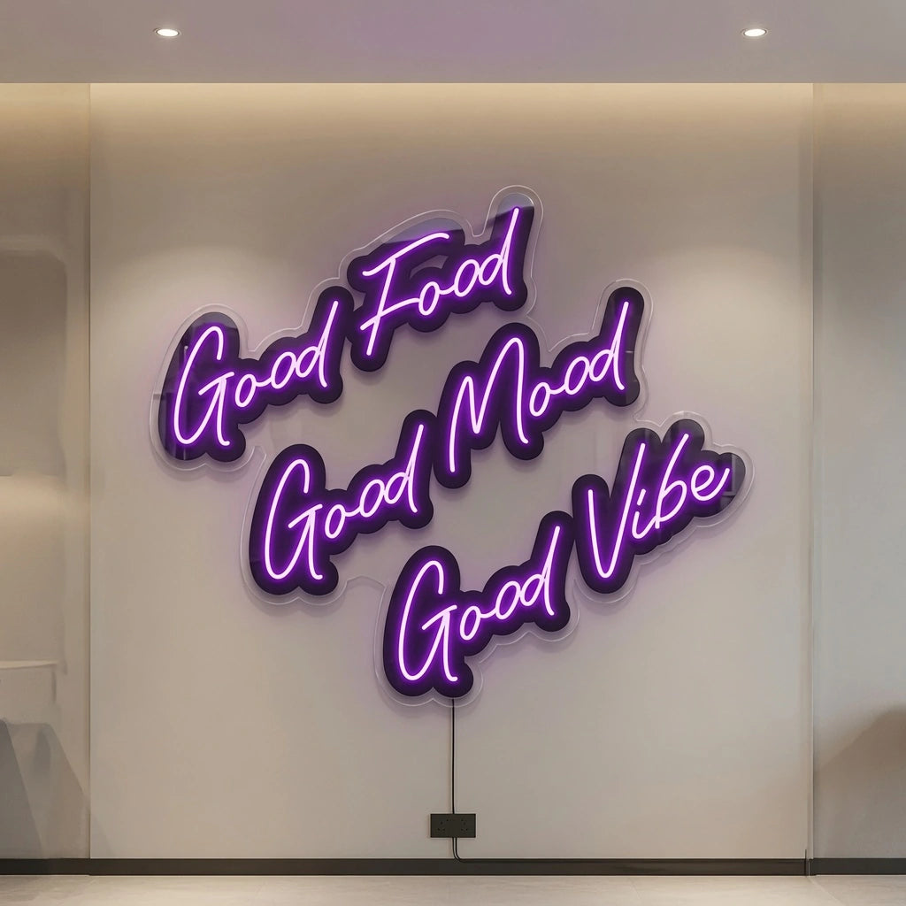 Good Food Good Mood Good Vibe Wall Decor LED Neon Sign - 04 Size Image