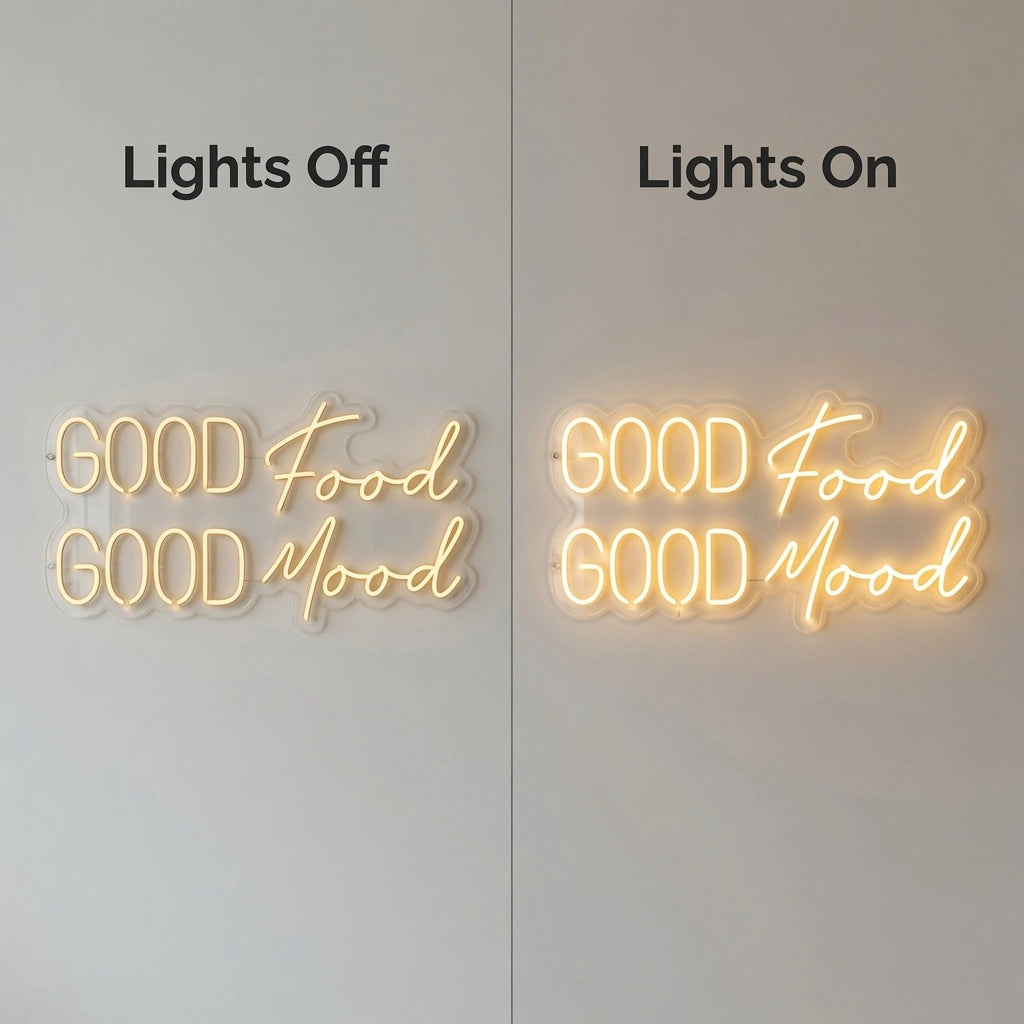 Good Food Good Mood LED Neon Sign Home Wall Art - 06 Day Night Comparison