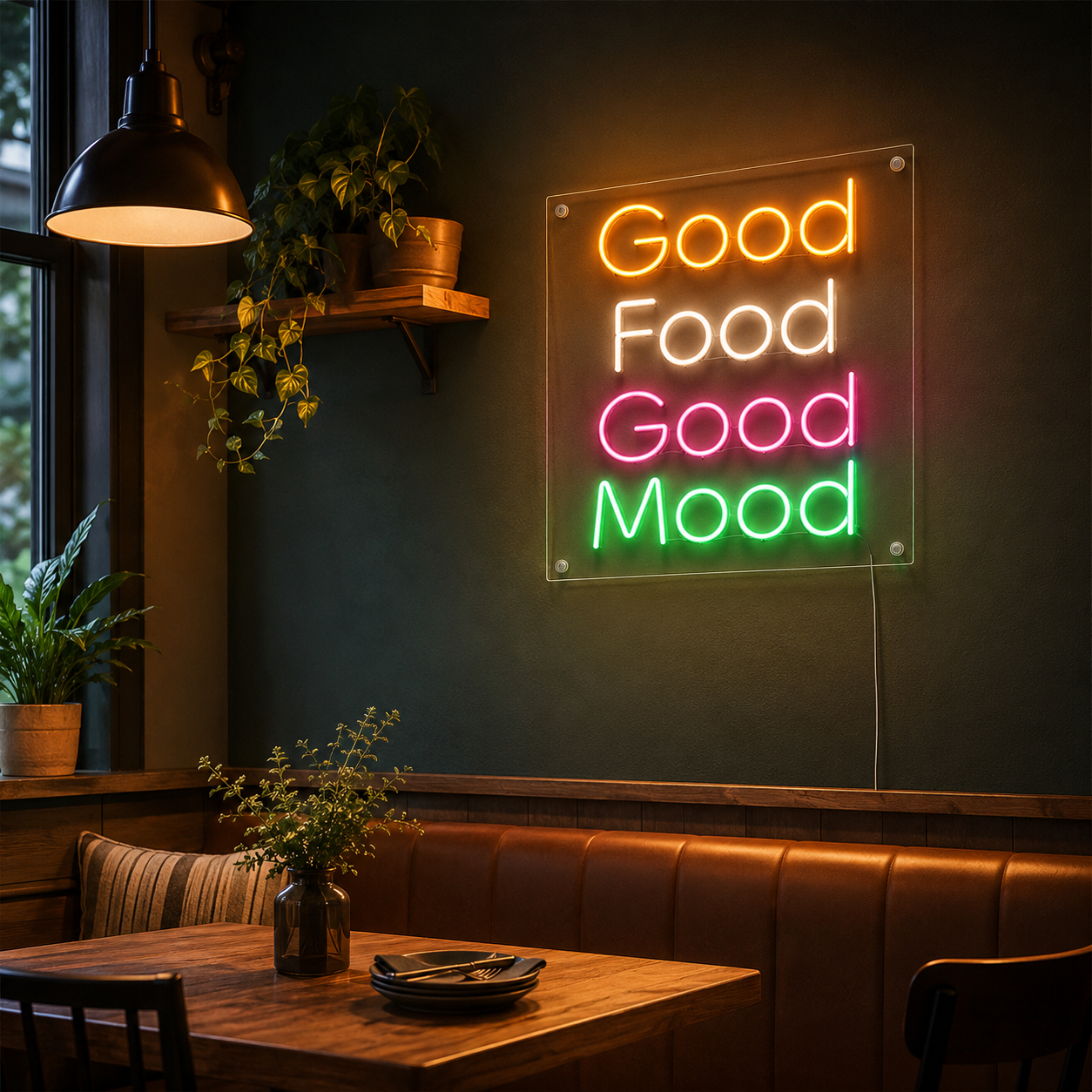Good Food Good Mood LED Neon Sign Wall Decor - 03 Real Lifestyle Scene