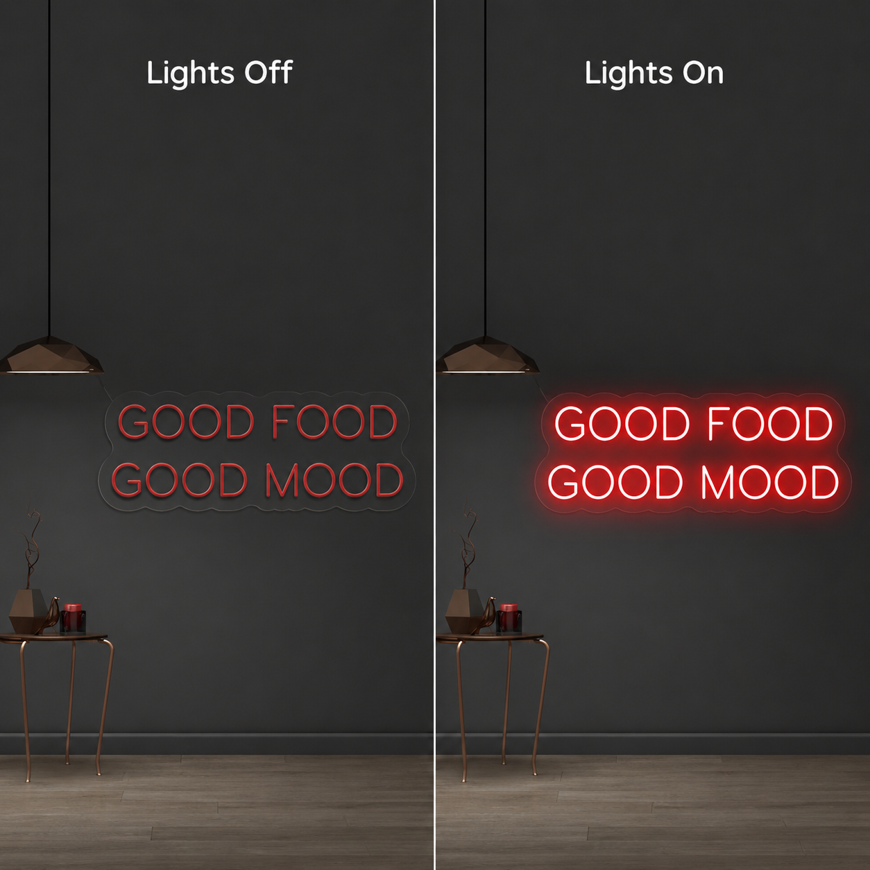 Good Food Good Mood Wall Decor LED Neon Sign - 06 Day Night Comparison