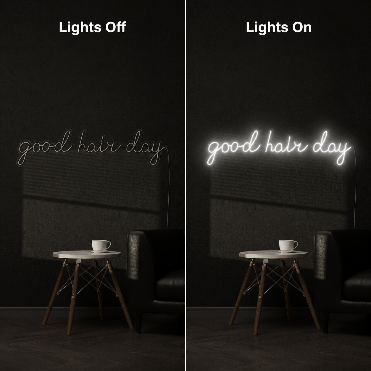 Good Hair Day LED Neon Sign - 06 Day Night Comparison