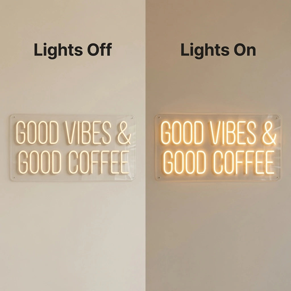 Good Vibes And Good Coffee Room Decor LED Neon Sign - 06 Day Night Comparison
