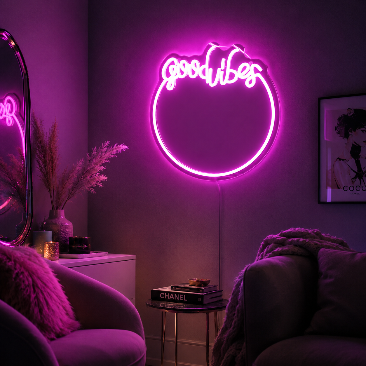 Good Vibes Bedroom Wall Decor LED Neon Sign - 03 Real Lifestyle Scene