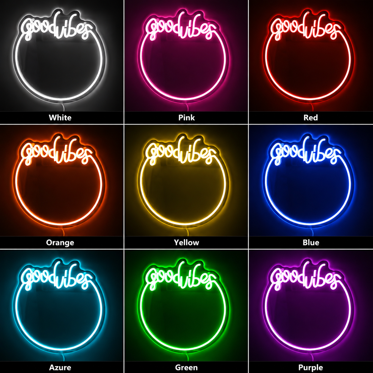 Good Vibes Bedroom Wall Decor LED Neon Sign - 05 Color Grid
