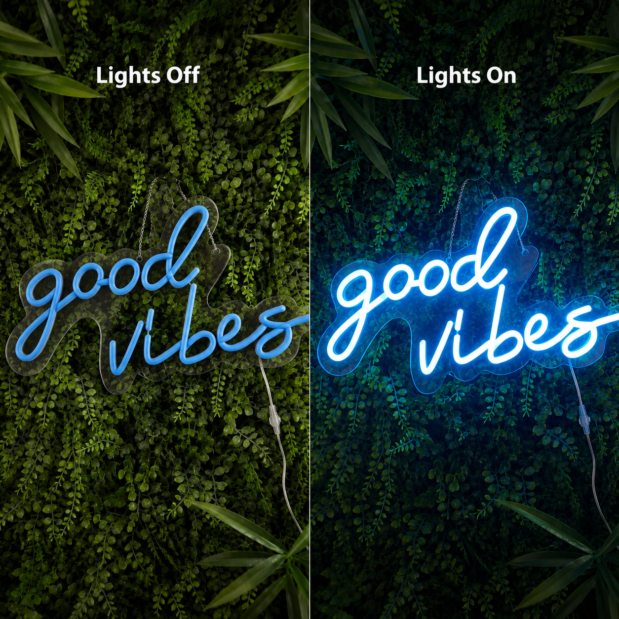 Good Vibes Cursive Wall Decor LED Neon Sign - 06 Day Night Comparison