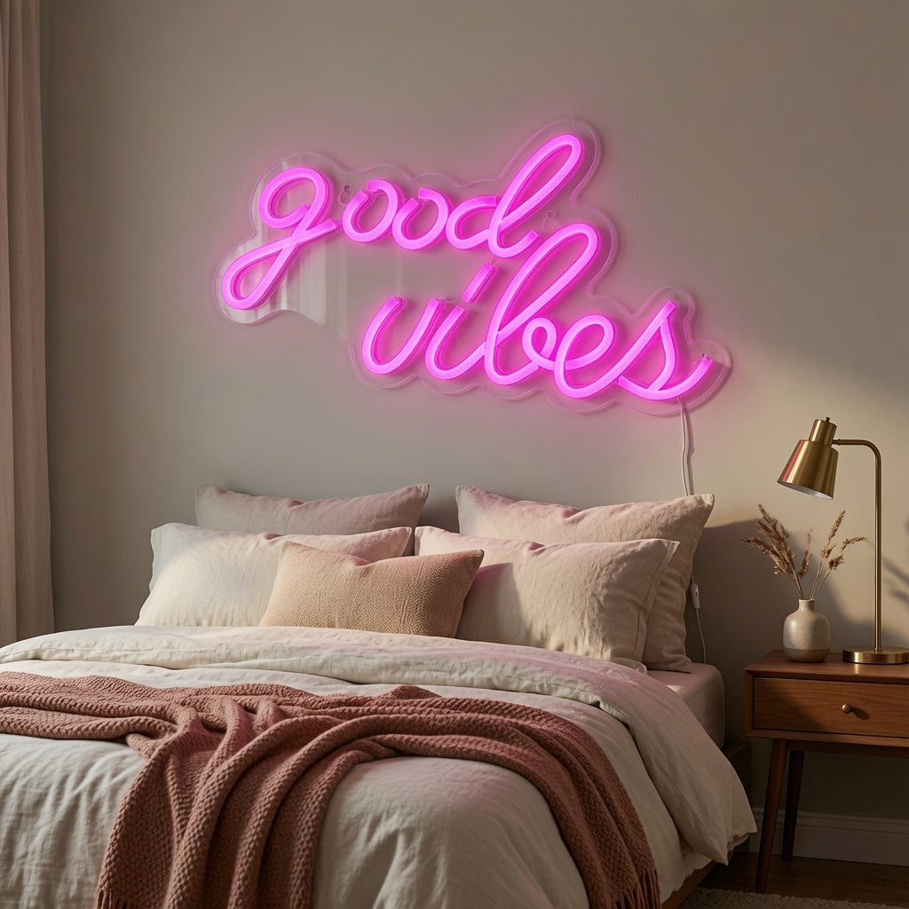 Good Vibes LED Neon Sign Bedroom Decor - 03 Real Lifestyle Scene