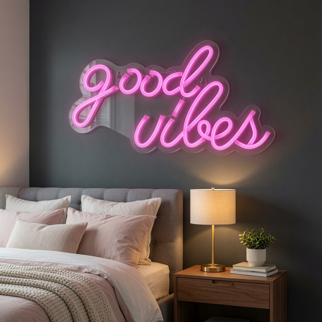Good Vibes LED Neon Sign Bedroom Decor Wall Neon Sign - 03 Real Lifestyle Scene