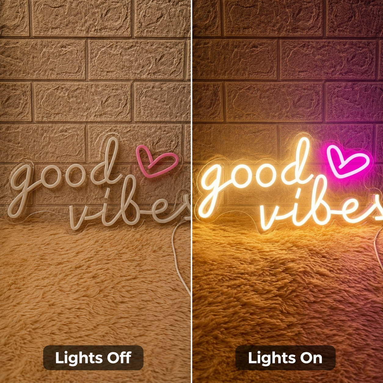 Good Vibes Minimal LED Neon Sign - 06 Day Night Comparison