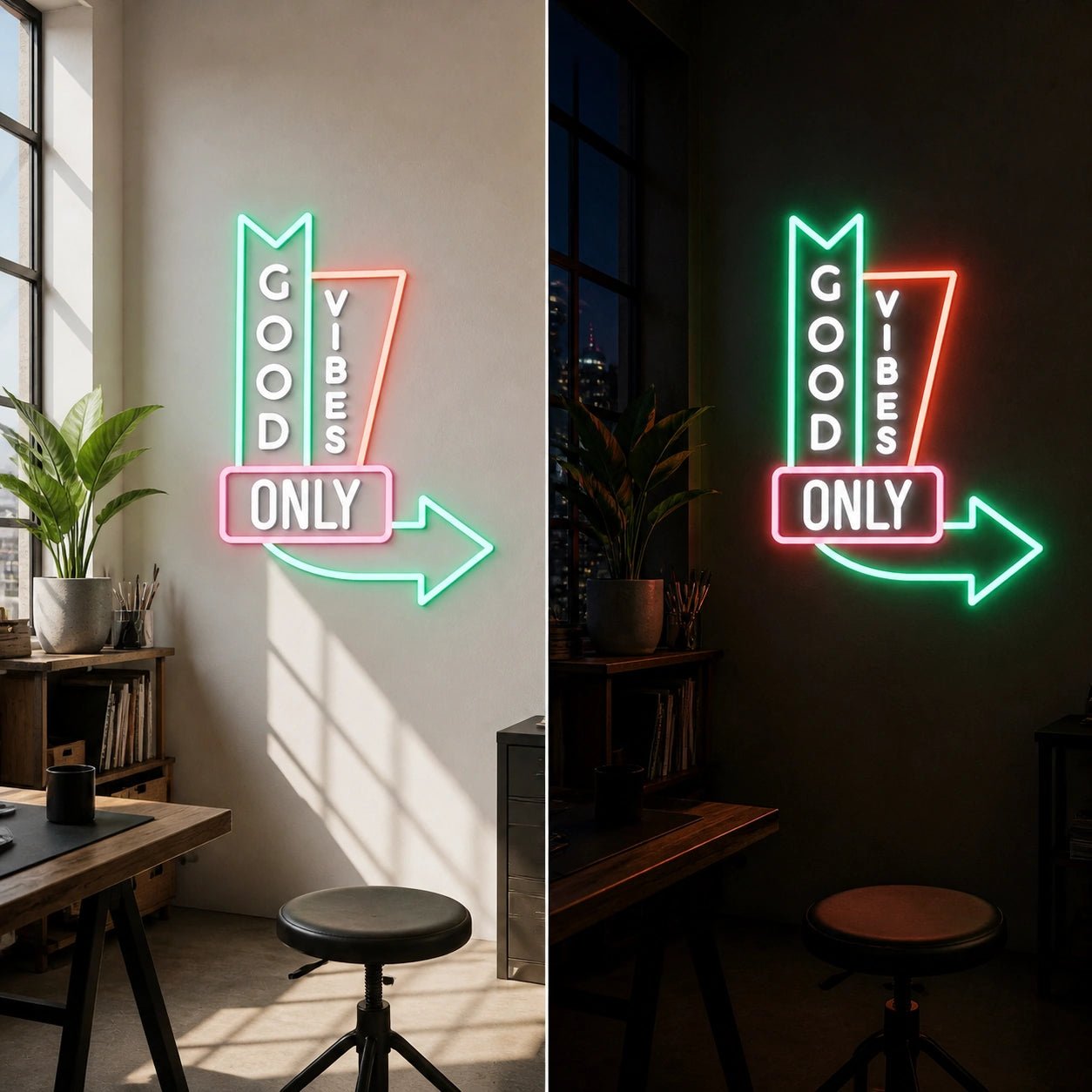 Good Vibes Only Arrow Vintage LED Neon Sign - Shineneon