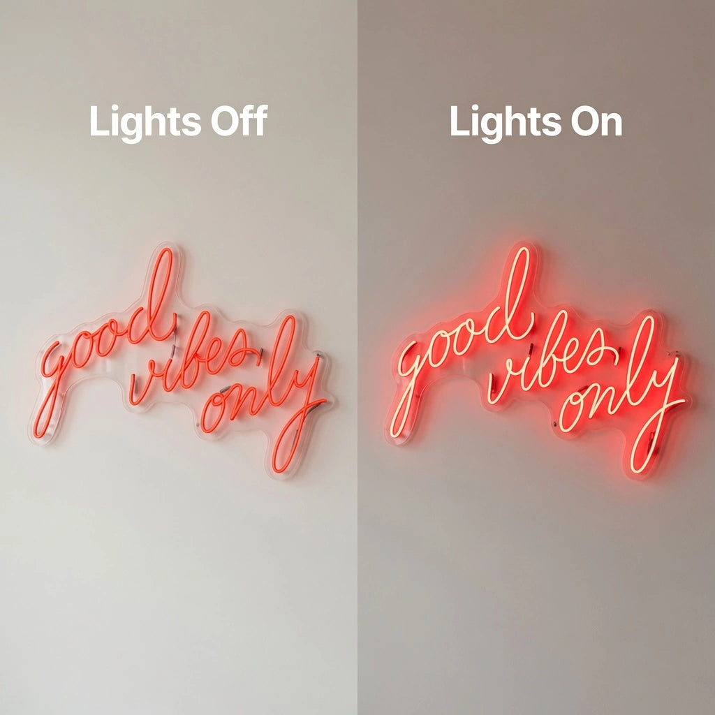 Good Vibes Only LED Neon Sign Home Art - 06 Day Night Comparison