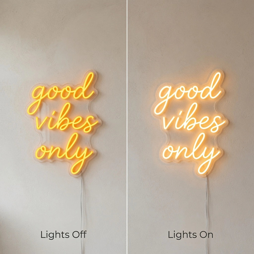 Good Vibes Only Wall Art LED Neon Sign - 06 Day Night Comparison