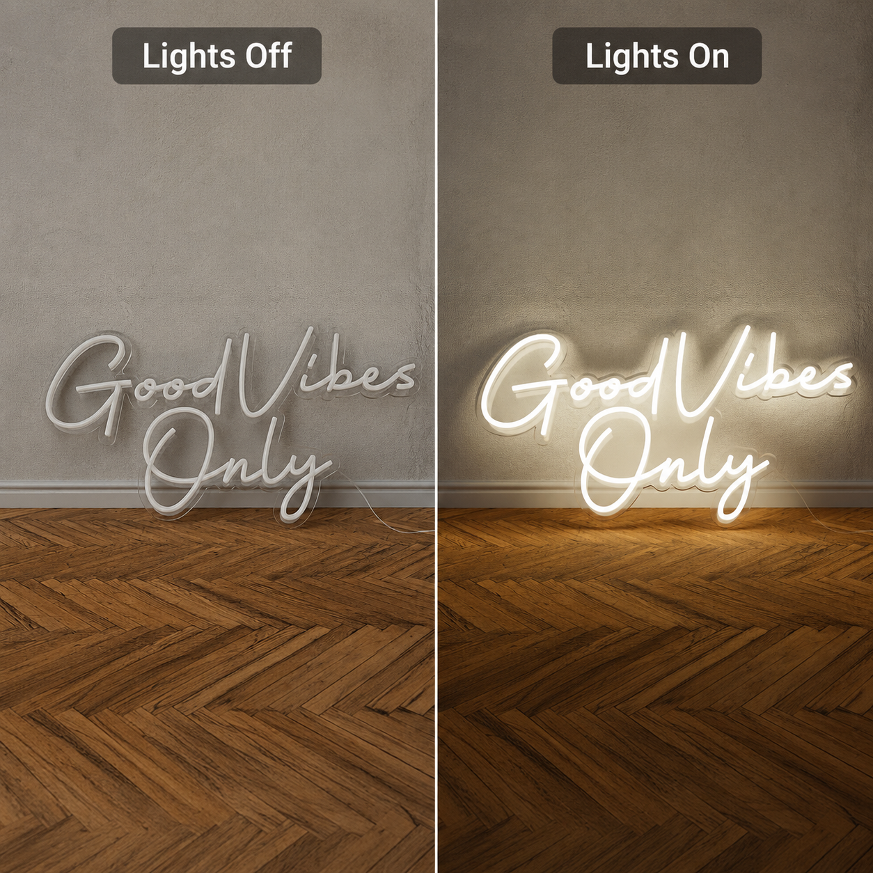 Good Vibes Only Wall Decor LED Neon Sign - 06 Day Night Comparison