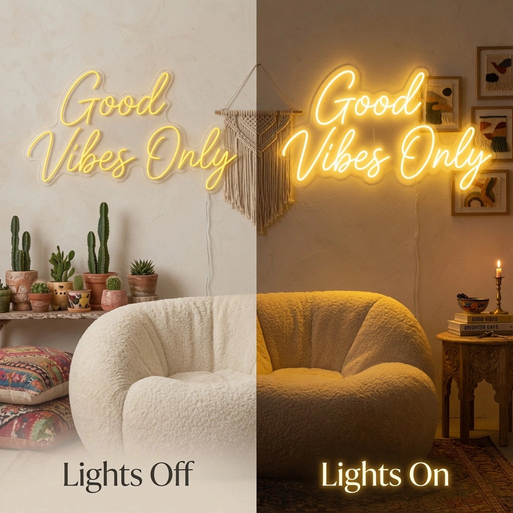 Good Vibes Only Wall Decor LED Neon Sign Wall Decor - 06 Day Night Comparison