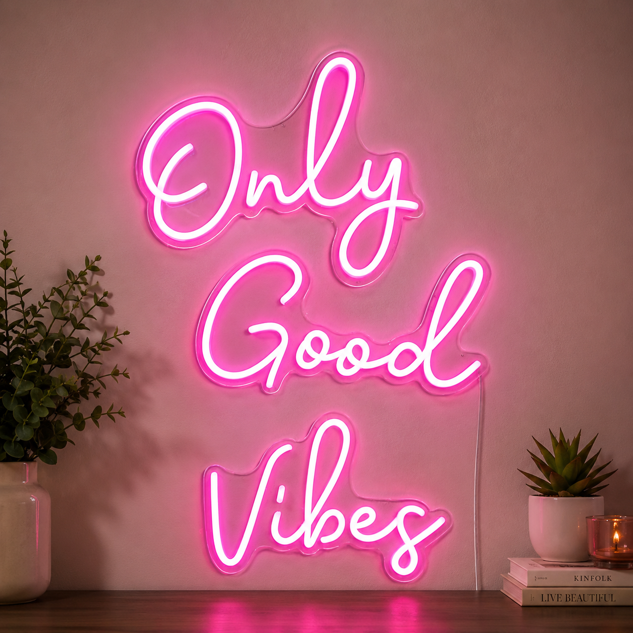 Good Vibes Script Bedroom Square LED Neon Sign Home Art main product image