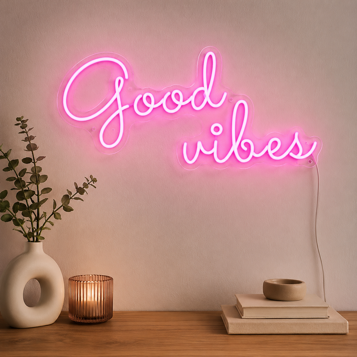 Good Vibes Script Living Room Square LED Neon Sign main product image