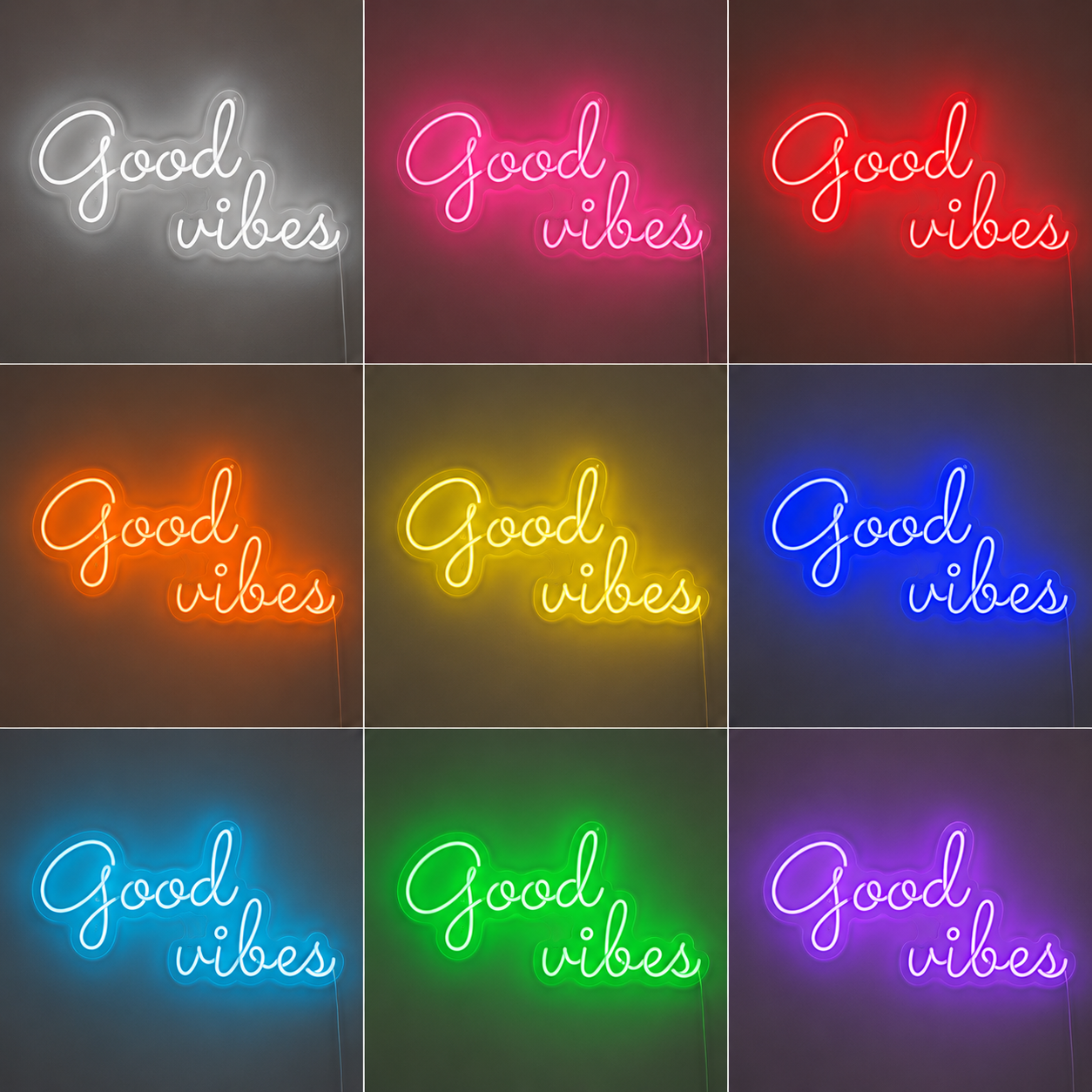 Good Vibes Script Living Room Square LED Neon Sign color grid