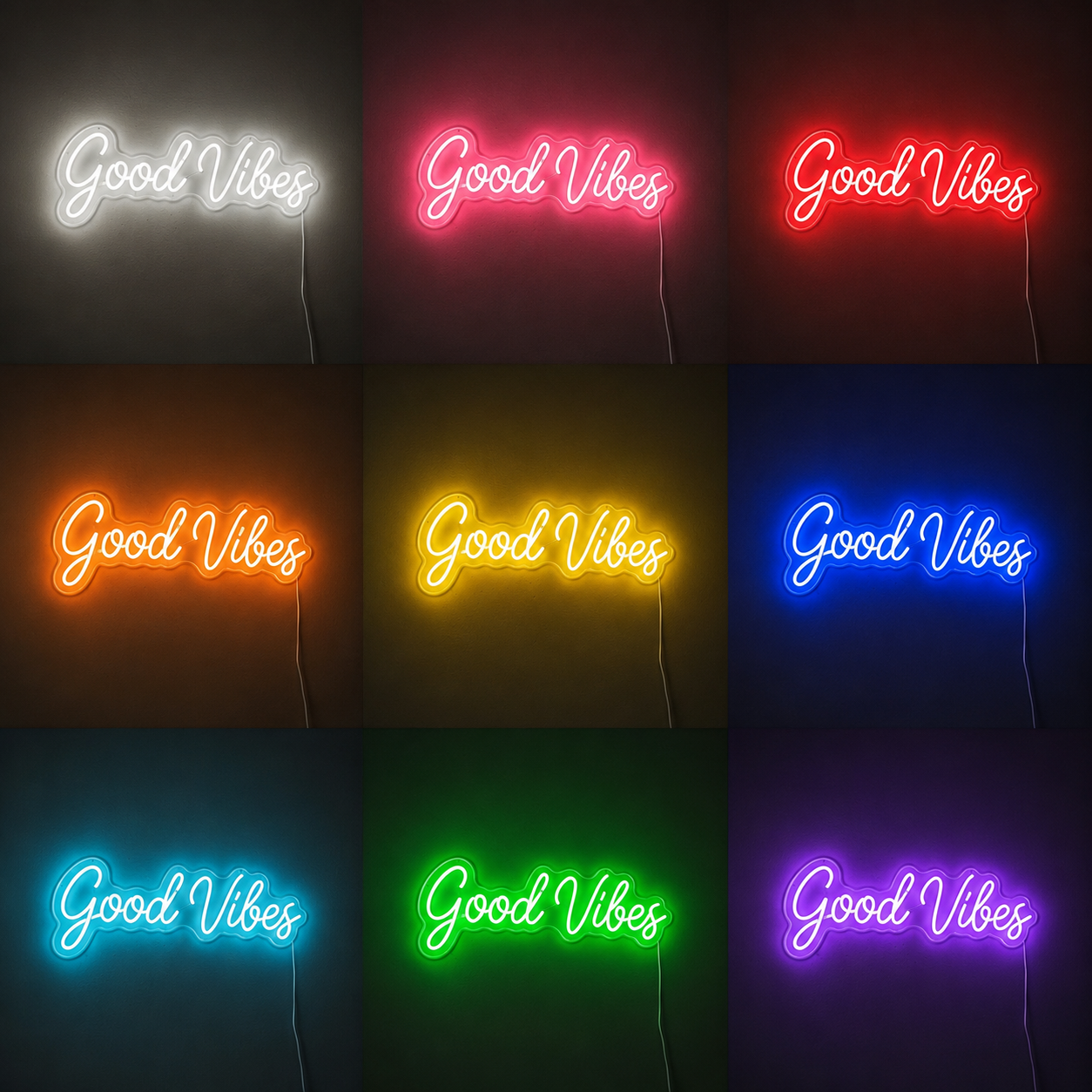 Good Vibes Script Room Decor LED Neon Sign Home Art color grid
