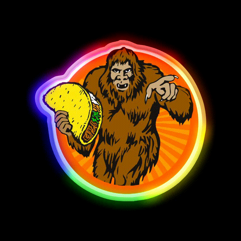 Gorilla Holding A Taco Cinco De Mayo Taco Led Neon Sign Rgb Color - LED neon sign close-up detail
