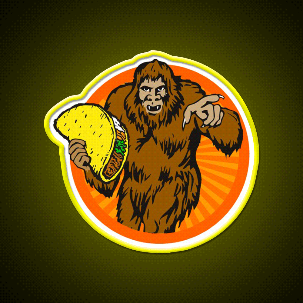 Gorilla Holding A Taco Cinco De Mayo Taco Led Neon Sign Rgb Color - Custom LED neon sign front view