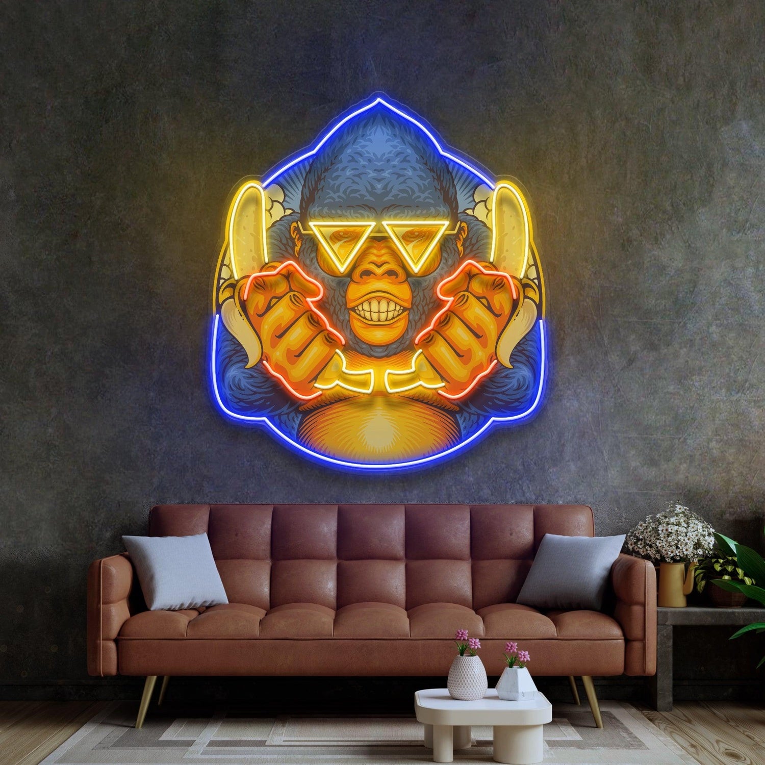 Gorilla Holding Bananas Mascot Uv Printed Led Neon Sign Light Pop Art | Shineneon