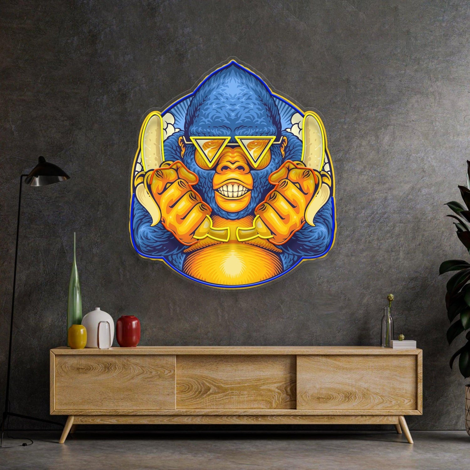 Gorilla Holding Bananas Mascot Uv Printed Led Neon Sign Light Pop Art | Shineneon