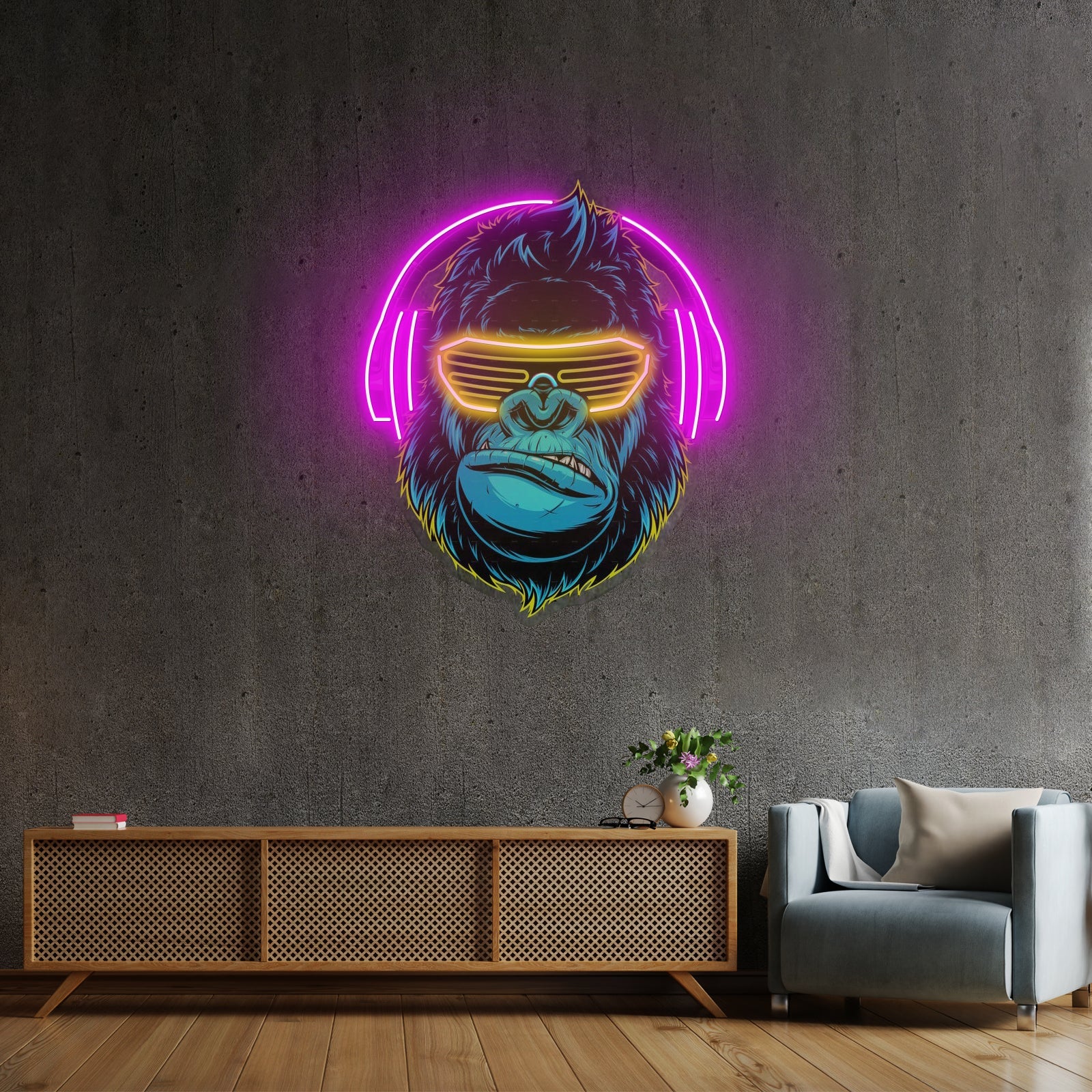 Gorilla With Headphones Led Neon Sign Light Custom Led Signs - Shineneon