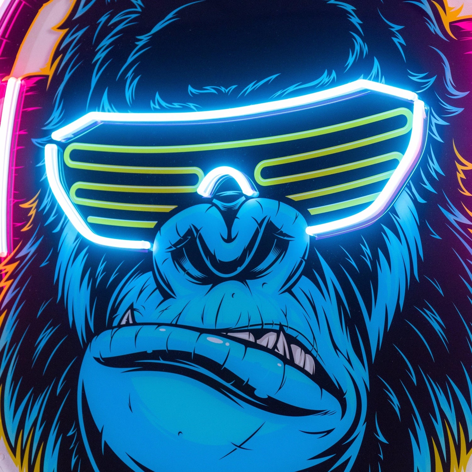Gorilla With Headphones Tri-Color Uv Printed Led Neon Sign Indoor Wall Art Decor | Shineneon