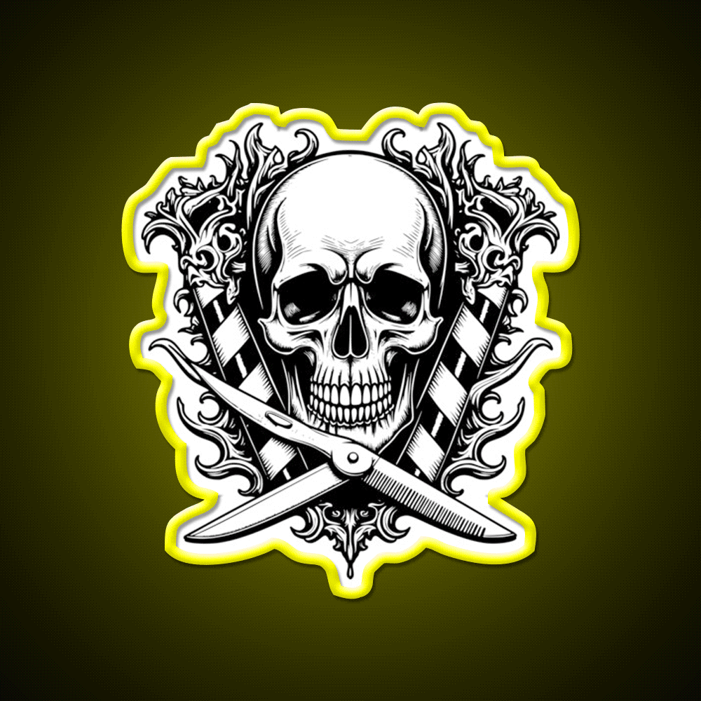 Gothic Skull Barber Shop Haircut Led Neon Sign - Custom LED neon sign front view