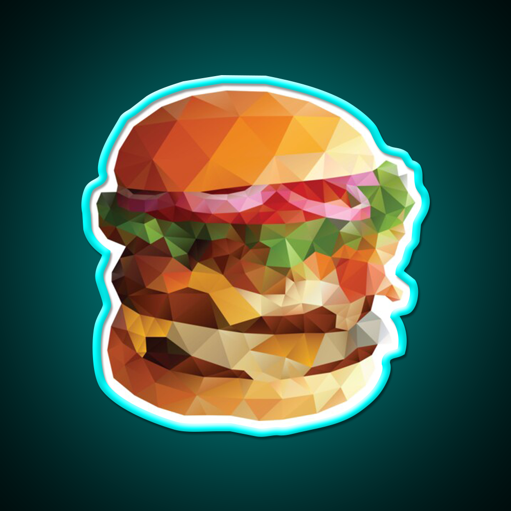 Gourmet Burger Polygon Art Fast Food Led Neon Sign For Burger Place Rgb Color