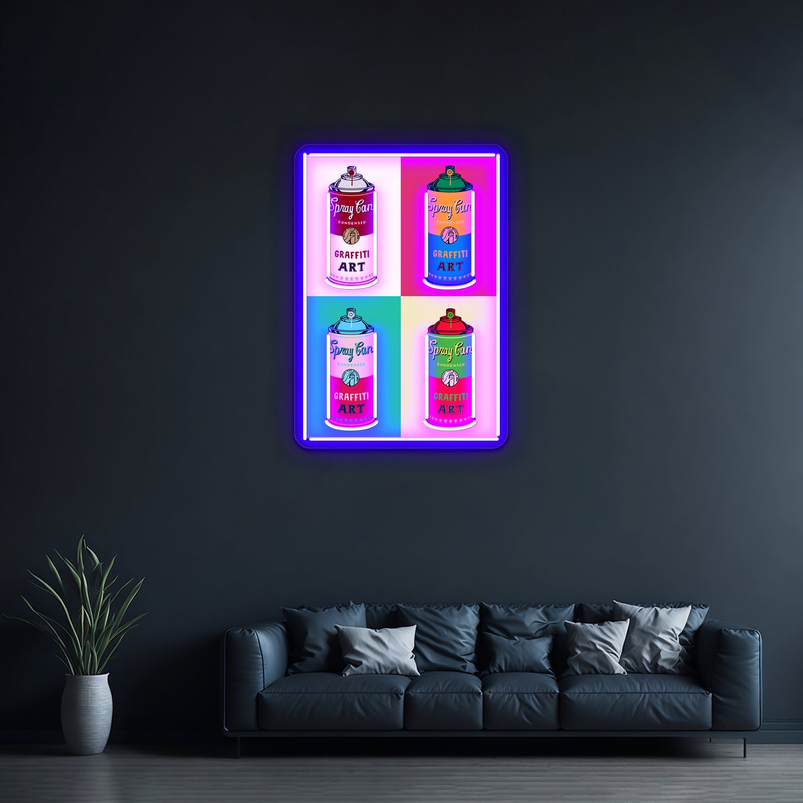 Graffiti Pop Artwork Large Neon Signs - Neon sign mounted on wall in room