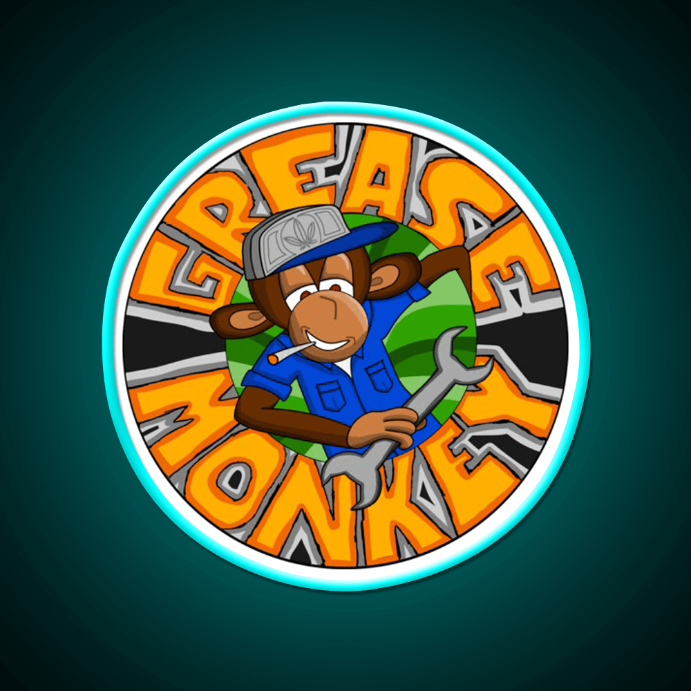 Grease Monkey Strain Artwork Hemp Inspired Green Leaf Led Neon Sign Rgb Color - Shineneon