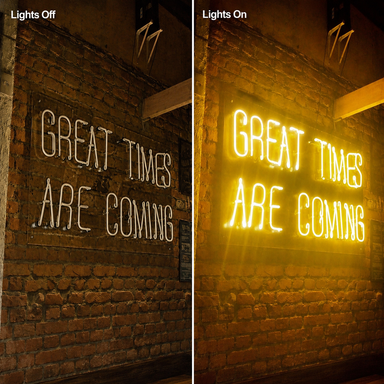 Great Times Are Coming LED Neon Sign Home Wall Art - 06 Day Night Comparison
