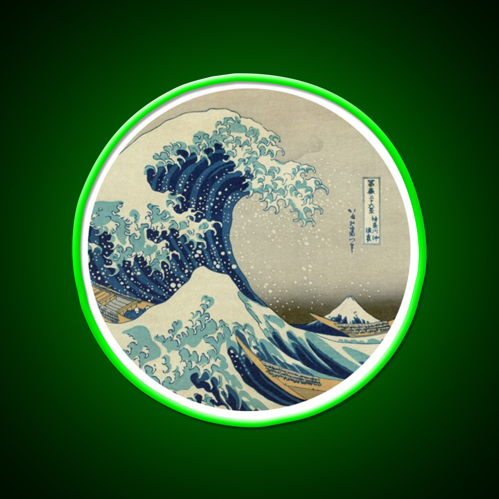 Great Wave Off Kanagawa Circle Yoga Led Neon Sign Rgb Color