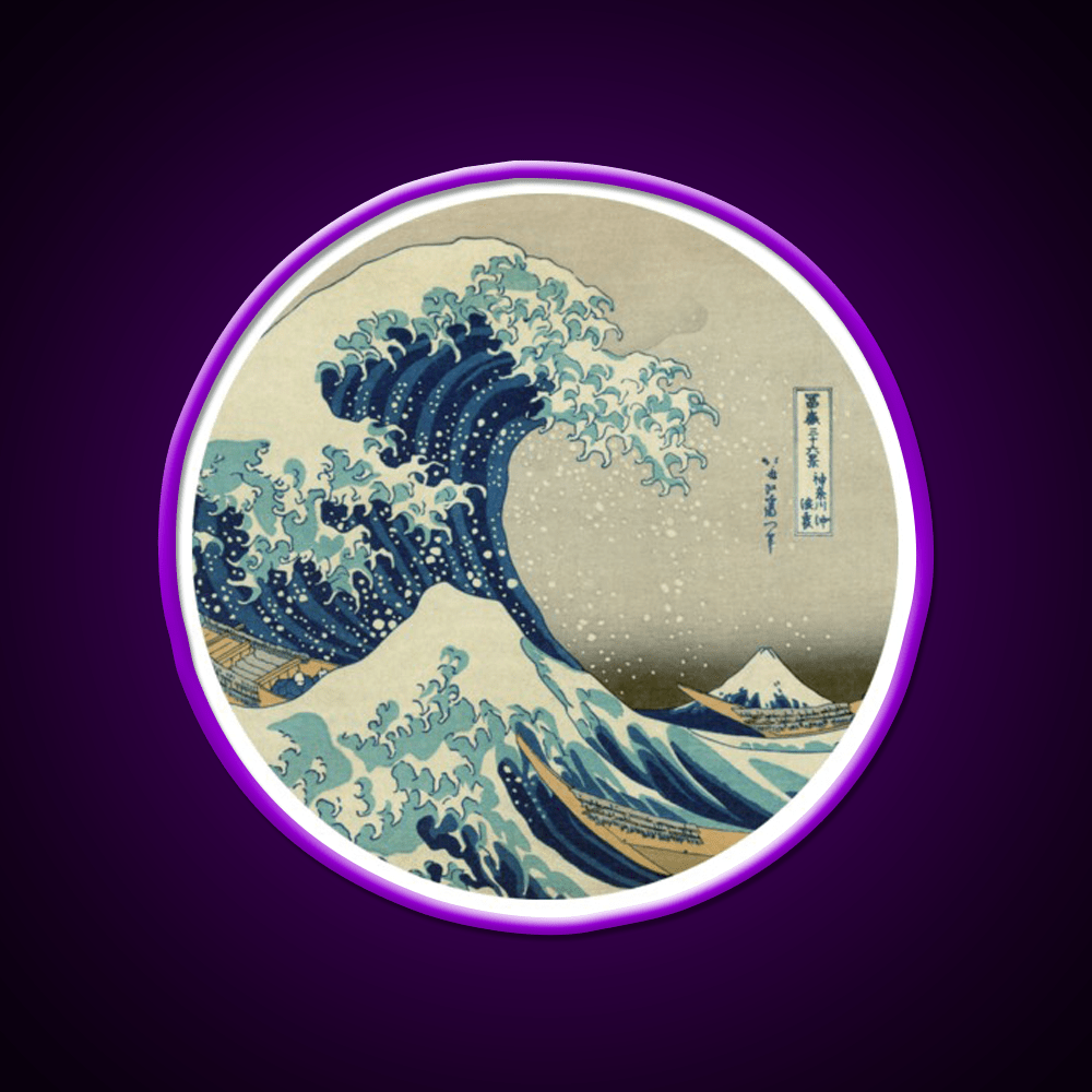 Great Wave Off Kanagawa Circle Yoga Led Neon Sign Rgb Color - Shineneon
