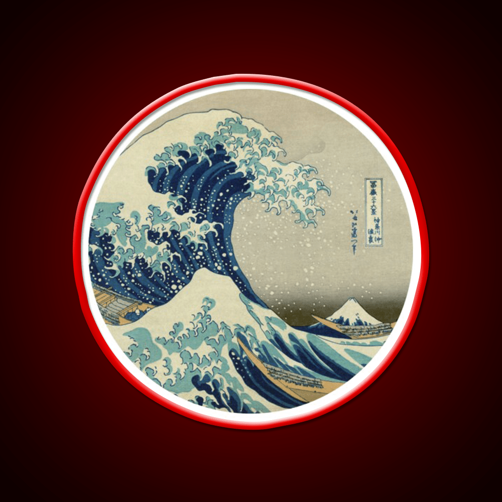 Great Wave Off Kanagawa Circle Yoga Led Neon Sign Rgb Color - Shineneon