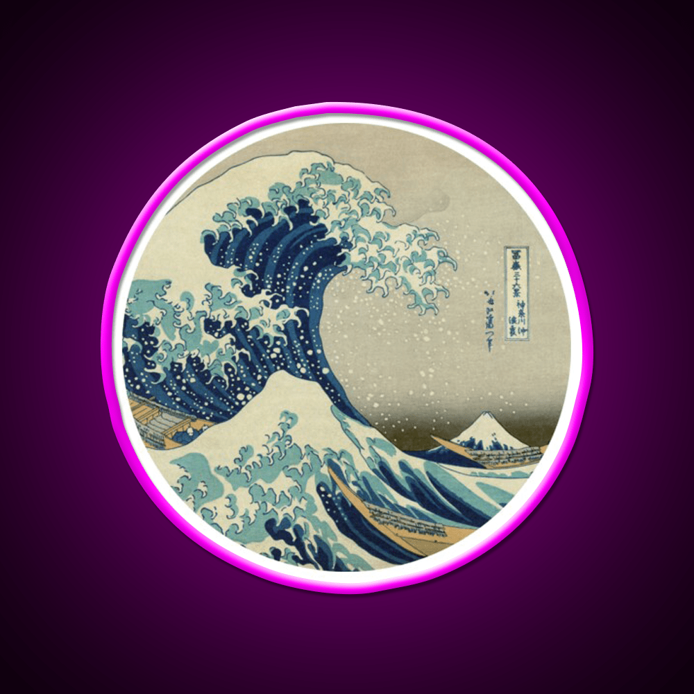 Great Wave Off Kanagawa Circle Yoga Led Neon Sign Rgb Color - Shineneon
