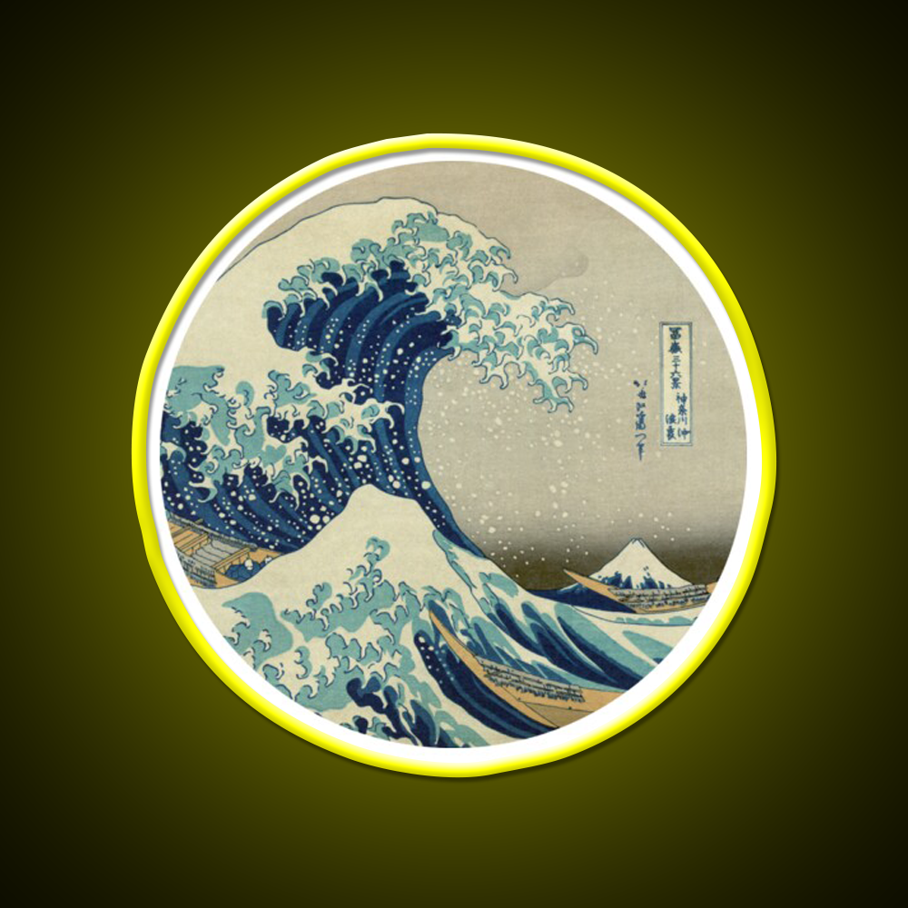 Great Wave Off Kanagawa Circle Yoga Led Neon Sign Rgb Color